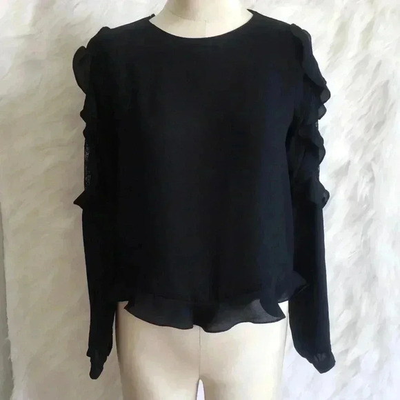 Zara Blouse Long Ruffle Lace Cold Shoulder Sleeves - Picture 2 of 8